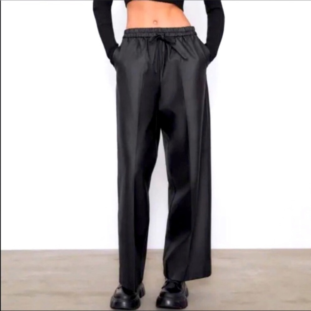 ZARA wax effect wide leg pants
